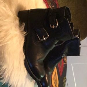 Black leather booties
